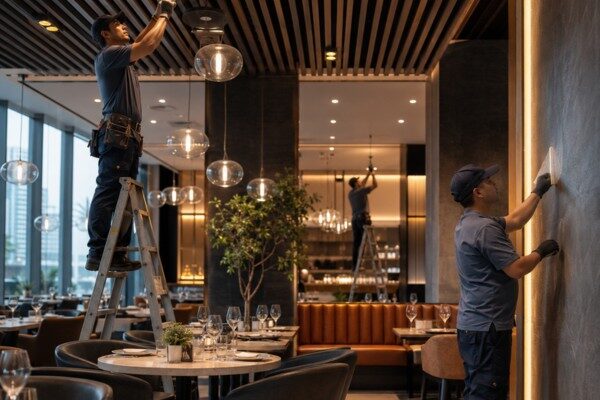 Maintain a safe and attractive restaurant environment with electrical repairs, lighting upgrades, ceiling work, painting, flooring, and interior improvement services.