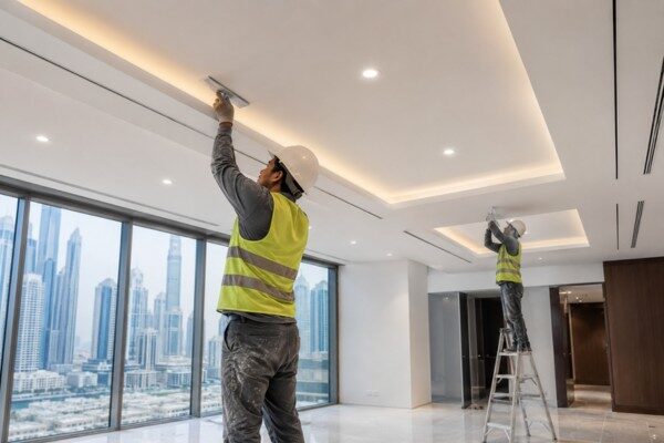 Create stunning interiors with modern gypsum ceiling Dubai solutions, including false ceilings, layered designs, lighting features, and customized ceiling patterns.