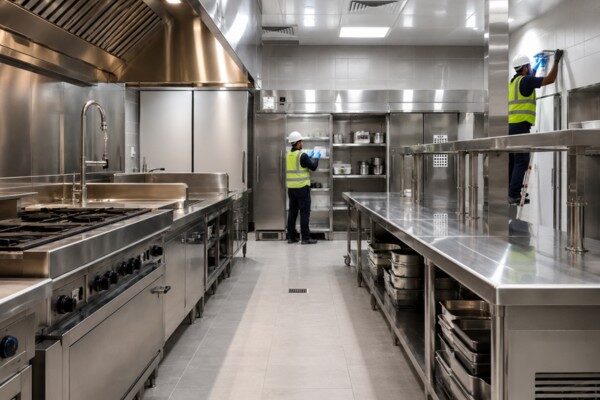 Maintain a safe and efficient kitchen environment with professional servicing for work areas, plumbing, ventilation points, flooring, fixtures, and essential kitchen systems.